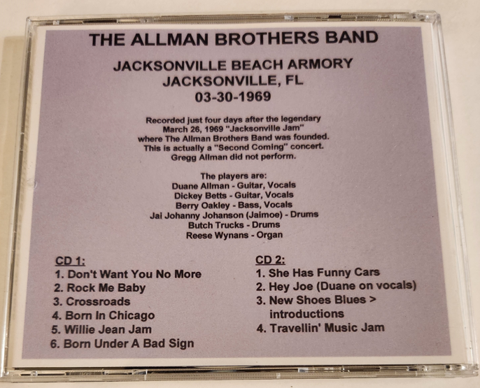 Allman Brothers: First Flight - The very first live concert recording of ABB, Jacksonville Beach Armory, FL 3-30-69 (1CD) - Image 2