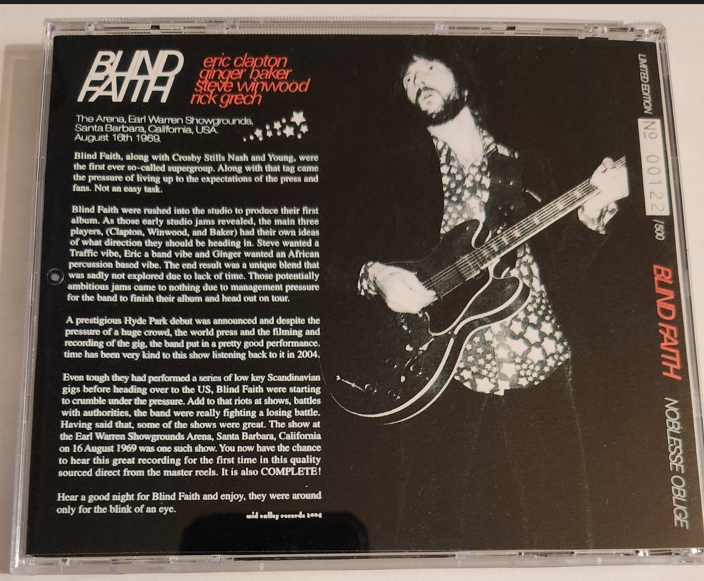 Blind Faith: Noblesse Oblige Earl Warren Showgrounds, Santa Barbara, CA August 16, 1969 Live Concert (1CD) - Image 2