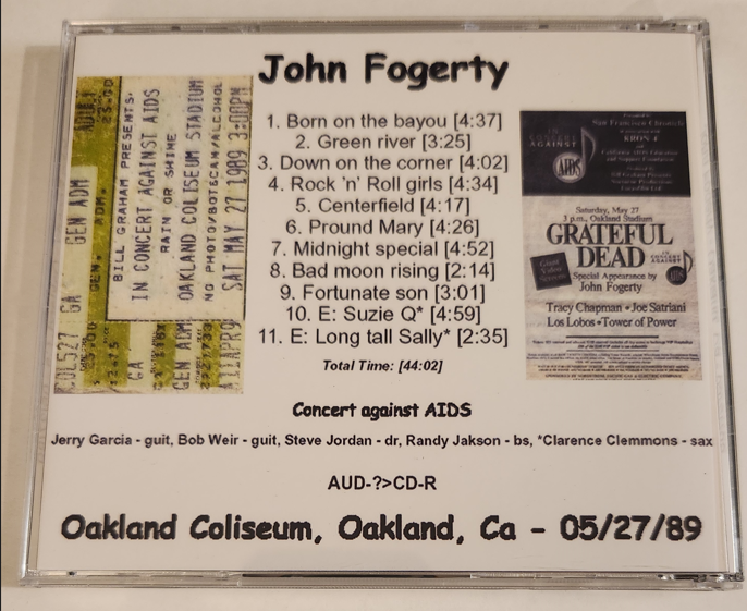 John Fogerty w/ Jerry & Bob - Concert Against AIDS - Oakland Coliseum, Oakland, CA May 27, 1989 Live Concert (1CD) - Image 2
