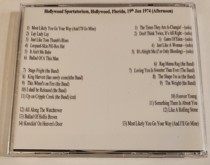 Bob Dylan: Hollywood Afternoon Hollywood Sportatorium, Hollywood, FL January 19, 1974 - afternoon Live Concert (2CD) - Image 2