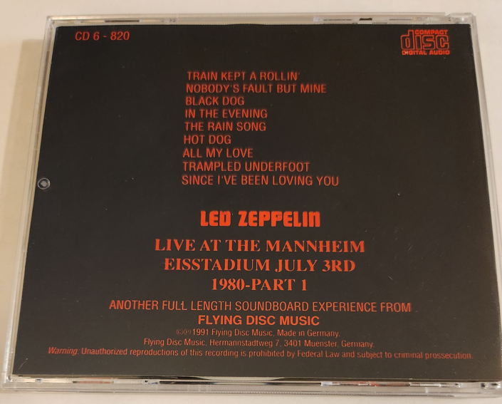 Led Zeppelin: Motivated Dinosaurs In Mannheim pt. 1 and 2 Mannheim, Germany, July 3rd 1980 Live Concert (2 Separate CDs) - Image 2
