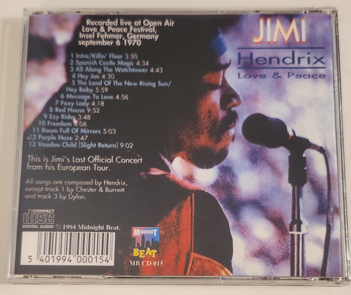 Jimi Hendrix: Love And Peace Festival, Insel Fehmarn, Germany September 6, 1970 - 2nd Source: "Windy Tape" Live Concert (1CD) - Image 2