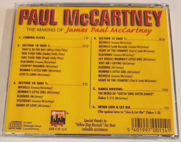 Paul McCartney: The Making of James Paul McCartney - Rehearsals for TV show, March 1973 Studio Outtakes, Sessions Demos (1CD) - Image 2