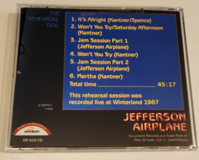 Jefferson Airplane: The Rehearsal Disc After Bathing At Baxter's rehearsals Pacific High Studios, San Francisco, CA October 5, 1967 Studio Sessions (1CD) - Image 2