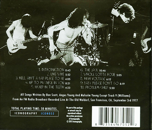 AC/DC: San Francisco '77 Old Waldorf, San Francisco, CA September 3, 1977 Live Concert (1CD) - Image 2