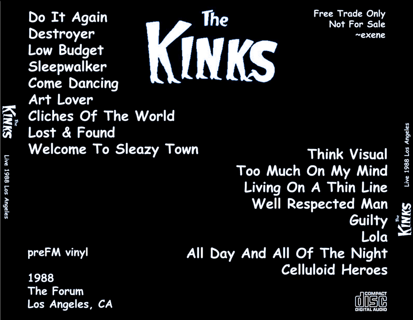 The Kinks: The Forum, Los Angeles, CA April 1988 Live Concert (1CD) - Image 2