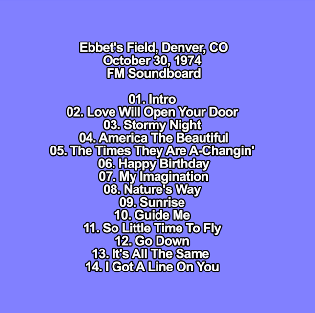 Spirit: Ebbet's Field, Denver, CO - October 30, 1974 Live Concert (1CD) - Image 2