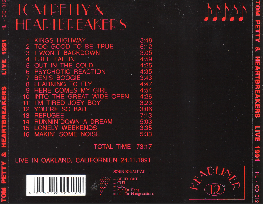 Tom Petty: Live 1991 - Coliseum, Oakland, CA November 24, 1991 Live Concert (1CD) - Image 2