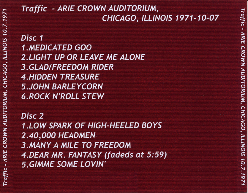 Traffic: Arie Crown 1971 - Arie Crown Auditorium, Chicago, October 7, 1971 Live Concert (2CD) - Image 2