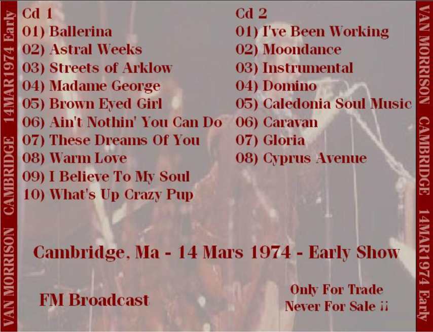 Van Morrison: Harvard Square Theatre, Cambridge, MA March 14, 1974 - Early Show Live Concert (2CD) - Image 2