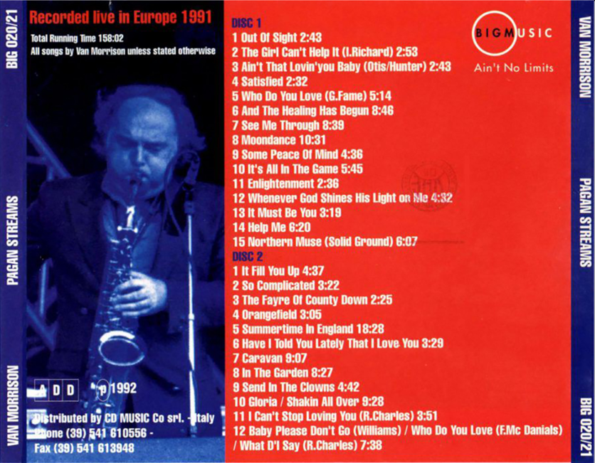 Van Morrison: Pagan Streams - Muziekcentrum Vredenburg, Utrecht, Holland April 1, 1991 Live Concert (2CD) - Image 2