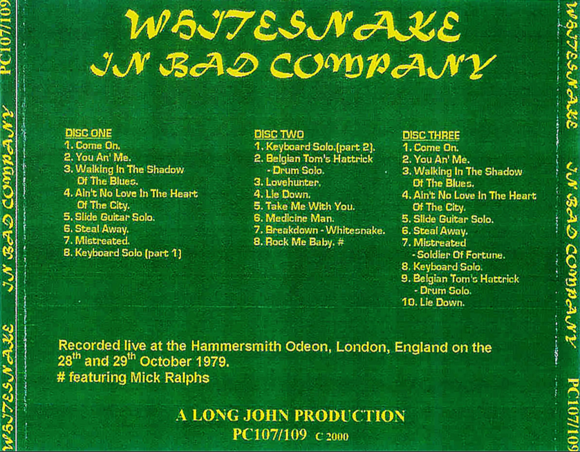 Whitesnake: In Bad Company - Hammersmith Odeon, London October 28-29, 1979 Live Concert (3CD) - Image 2