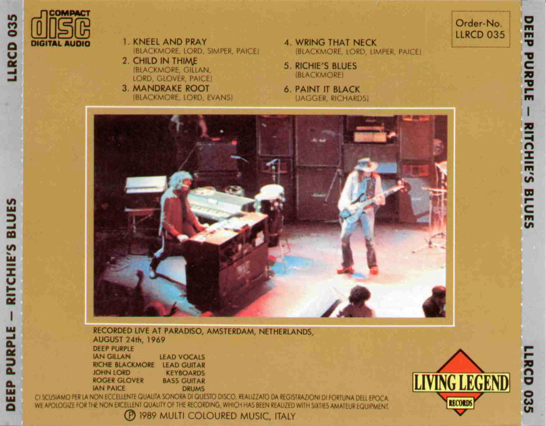 Deep Purple: Ritchie's Blues Paradiso, Amsterdam, Holland August 24, 1969 Live Concert (1CD) - Image 2