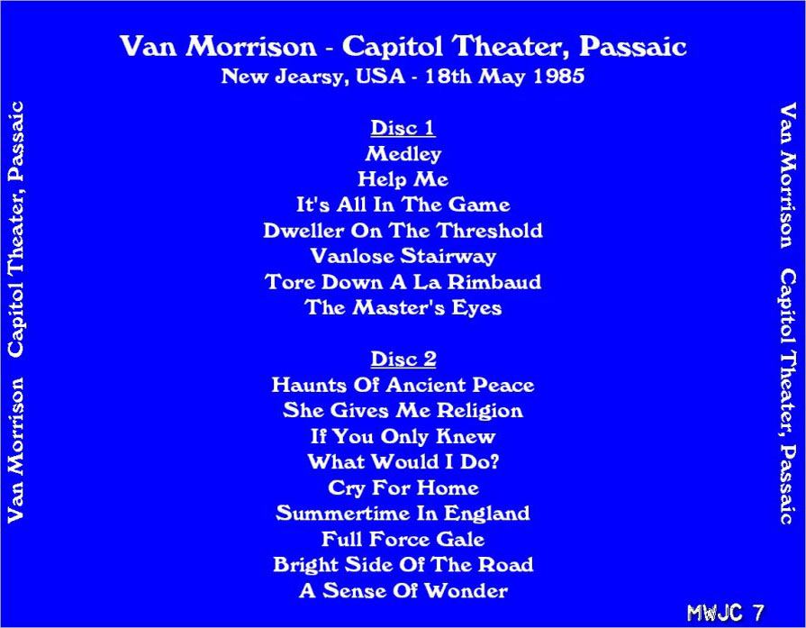 Van Morrison: Capitol Theater, Passaic, NJ May 18, 1985 Live Concert (2CD) - Image 2