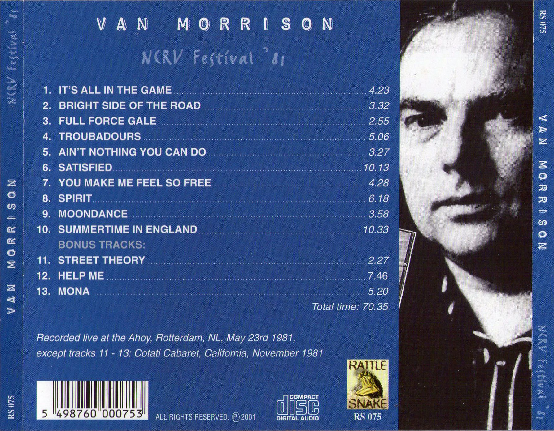 Van Morrison: NCRV Festival '81 - Ahoy, Rotterdam, Holland May 23, 1981 + Cotati Nov. 1981 Live concert (1CD) - Image 2