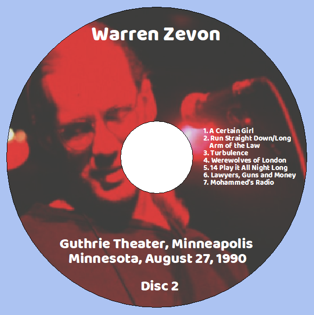 Warren Zevon: Guthrie Theater, Minneapolis, Minnesota August 27, 1990 Live Concert (2CD) - Image 4