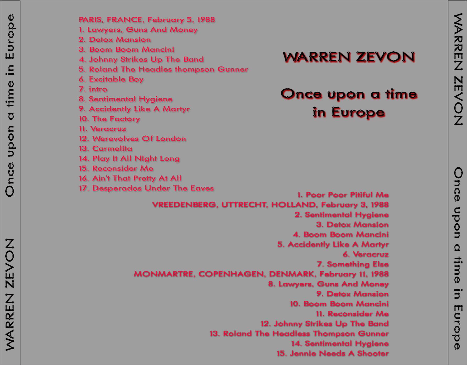 Warren Zevon: Once Upon A Time In Europe Vol. 1-3 Live Concerts Compilation (2 Double CDs + 1 Single CD=5CD) - Image 2