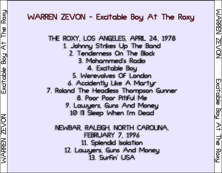 Warren Zevon: Excitable Boy At The Roxy - The Roxy, Los Angeles, CA April 24, 1978 Live Concert (1CD) - Image 2