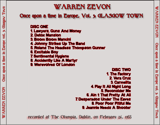 Warren Zevon: Once Upon A Time In Europe Vol. 1-3 Live Concerts Compilation (2 Double CDs + 1 Single CD=5CD) - Image 9