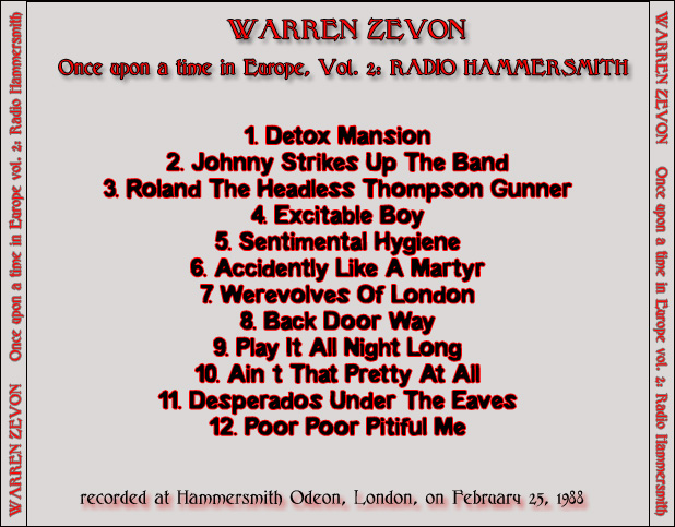 Warren Zevon: Once Upon A Time In Europe Vol. 1-3 Live Concerts Compilation (2 Double CDs + 1 Single CD=5CD) - Image 6
