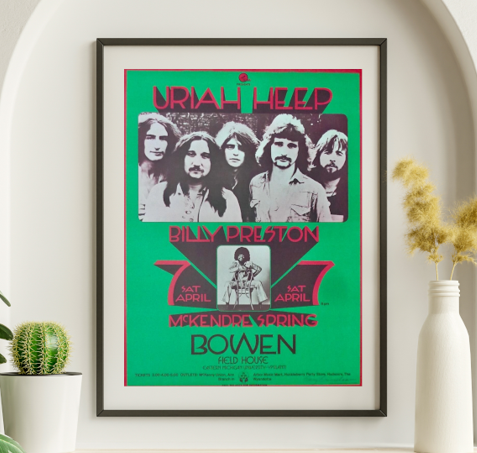 Uriah Heep - Bowen Field House Michigan University MI April 7 1973 - Live Concert Poster Wall Art Print - 202001