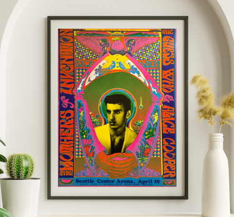 Frank Zappa w Alice Cooper - Seattle Music Center WA, April 19, 1969 - Live Concert Poster Wall Art Poster Print - 138001