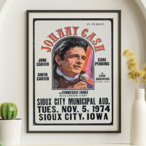 Johnny Cash - Sioux City Municipal Auditorium Sioux City IA, November 5, 1974 - Live Concert Poster Wall Art Poster Print - 150001