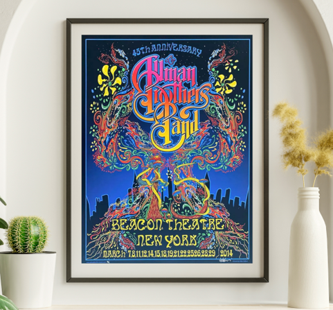 Allman Brothers - Beacon Theater NY, March 7, 2014 - Live Concert Poster Wall Art Print - 106001
