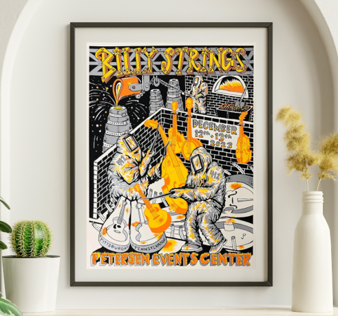 Billy Strings - Peterson Events Center Pittsburgh PA December 12 2023 GOLD VARIANT - Live Concert Poster Wall Art Print - 112083