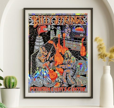 Billy Strings - Peterson Events Center Pittsburgh PA December 12 2023 ORANGE FOIL - Live Concert Poster Wall Art Print - 112086