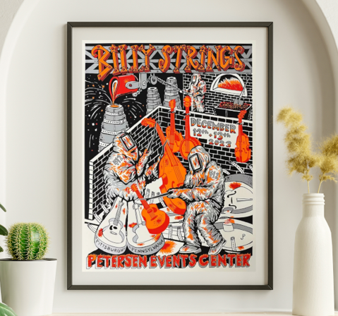 Billy Strings - Peterson Events Center Pittsburgh PA December 12 2023 ORANGE VARIANT - Live Concert Poster Wall Art Print - 112084