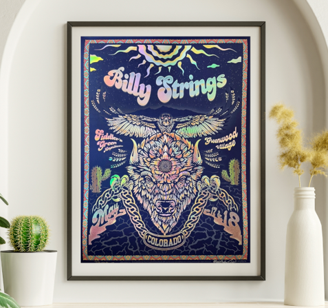 Billy Strings - Fiddlers Green Greenwood Village CO May 17 2024 FOIL - Live Concert Poster Wall Art Print - 112109