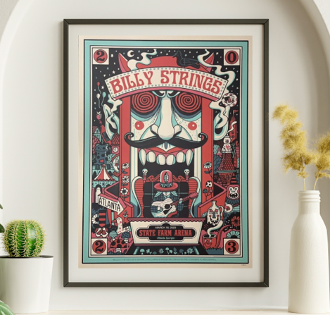 Billy Strings - State Farm Arena Atlanta GA, March 10, 2023 - Live Concert Poster Wall Art Print - 112003