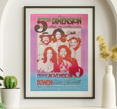 5th Dimension - Bowen Fieldhouse Detroit MI, October 11, 1972 - Live Concert Poster Wall Art Print- 101001