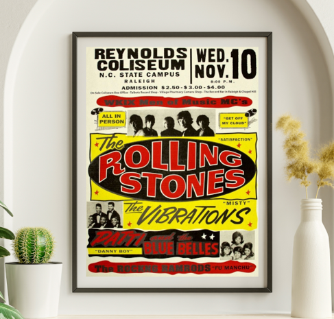 Rolling Stones - Reynolds Coliseum NC November 10 1965 - Live Concert Poster Wall Art Print - 183006