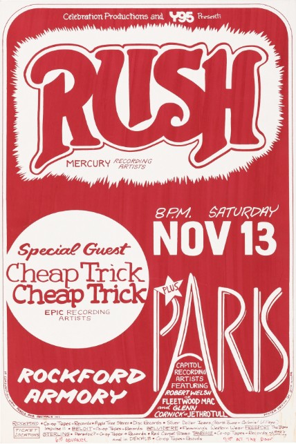 Rush w Cheap Trick - Rockford Armory Rockford IL November 13 1976 - Live Concert Poster Wall Art Print - 253004 - Image 2
