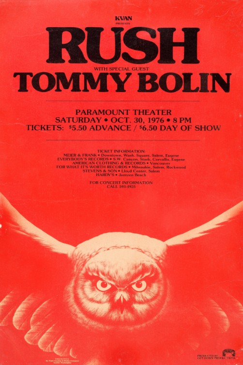 Rush - Paramount Theater Portland OR October 30 1976 - Live Concert Poster Wall Art Print - 253010 - Image 2