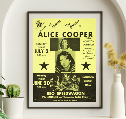 Alice Cooper - Houston Coliseum Houston TX July 2 1977 – Live Concert Poster Wall Art Print - 245005