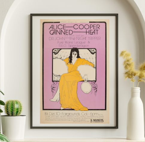 Alice Cooper w Canned Heat - Fairgrounds Coliseum Indianapolis IN December 10 1971 – Live Concert Poster Wall Art Print - 254007
