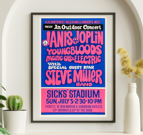 Janis Joplin - Sicks Stadium Seattle WA July 5 1970 – Live Concert Poster Wall Art Print - 265007