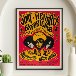 Jimi Hendrix - Independence Hall Baton Rouge LA July 30 1968 – Live Concert Poster Wall Art Print - 256009