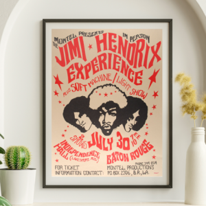 Jimi Hendrix - Independence Hall Baton Rouge LA July 30 1968 AP – Live Concert Poster Wall Art Print - 256010