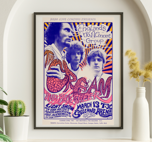 Cream - Selland Arena Fresno CA March 13 1968 – Live Concert Poster Wall Art Print - 257001