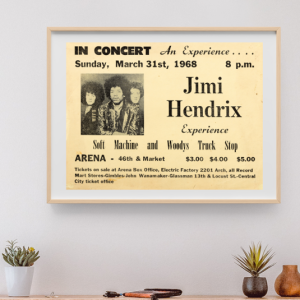 Jimi Hendrix - Philadelphia Arena PA March 31 1968 - Live Concert Poster Wall Art Print - 256030