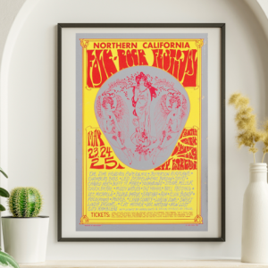 Jimi Hendrix w Doors Led Zeppelin Northern California Folk Rock Fest May 23 1969 SILVER – Live Concert Poster Wall Art Print - 256036