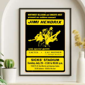 Jimi Hendrix - Sicks Stadium Seattle WA July 26 1970 – Live Concert Poster Wall Art Print - 256042