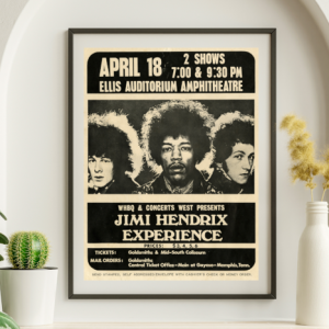 Jimi Hendrix - Ellis Auditorium Memphis TN April 18 1969 - Live Concert Poster Wall Art Print - 256044