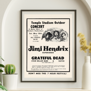 Jimi Hendrix w Grateful Dead Temple Stadium Philadelphia PA May 16 1970 - Live Concert Poster Wall Art Print - 256048