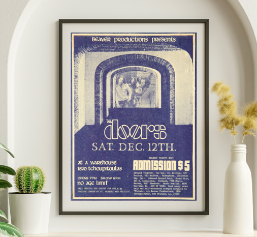 Doors - The Warehouse New Orleans LA December 12 1970 - Live Concert Poster Wall Art Print - 133024