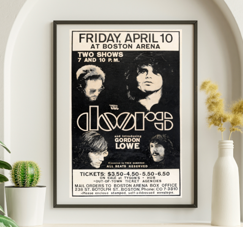 Doors - Boston Arena Boston MA April 10 1970 - Live Concert Poster Wall Art Print - 133030